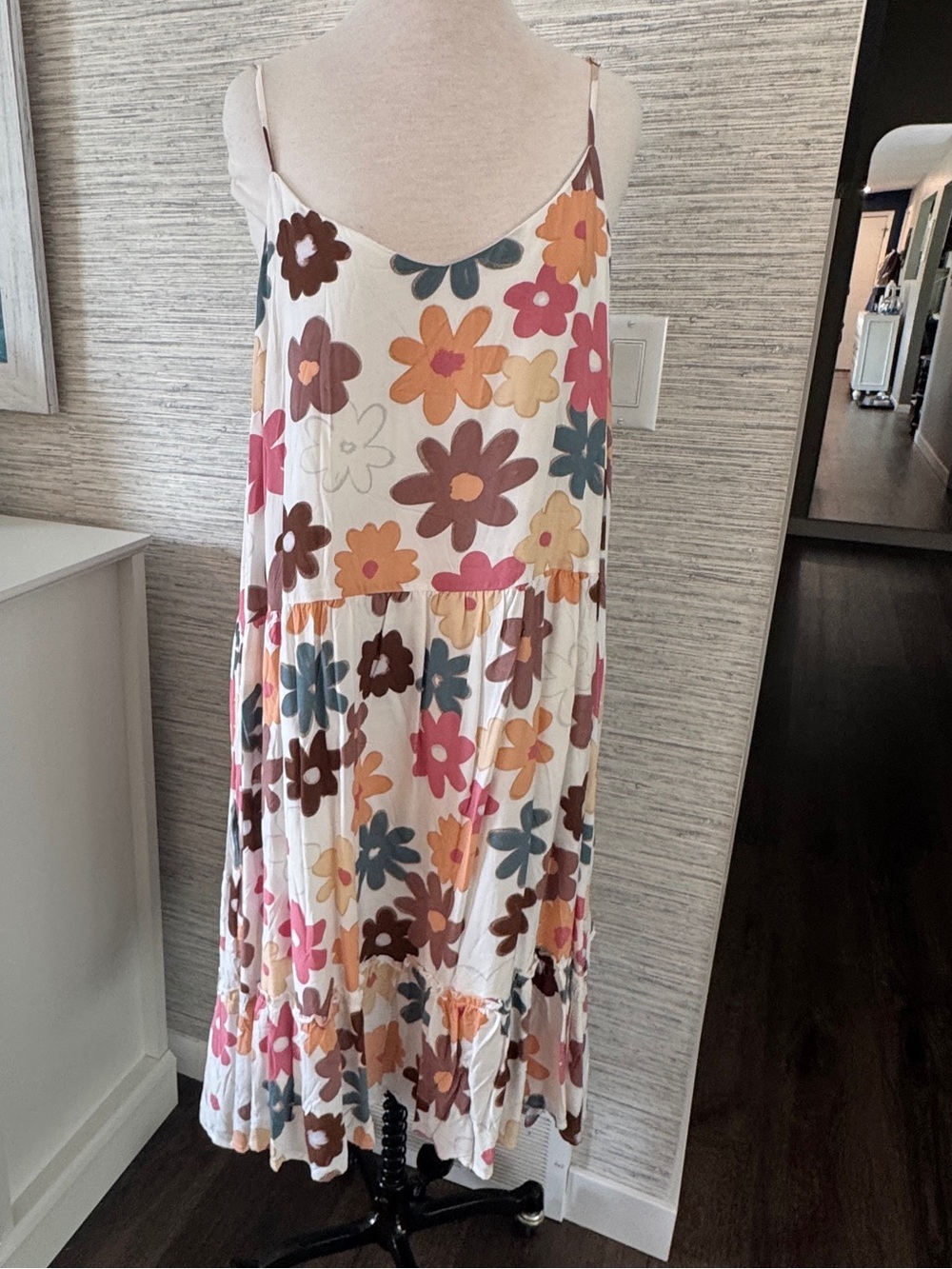 Hayden White Floral Tiered Sundress with Pink, Yellow & Blue Flowers